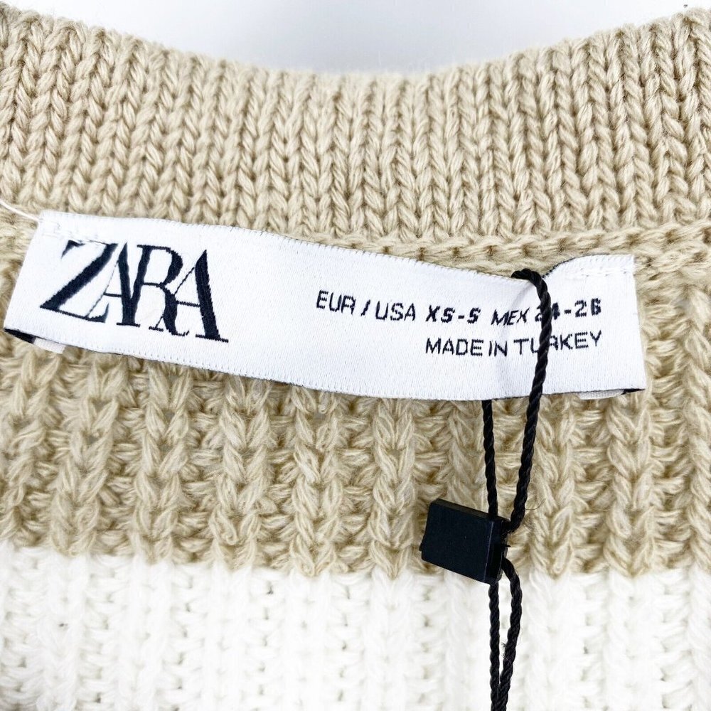 Zara Halo Brown Striped Sleeveless V Neck Fringed Hem Poncho Sweater Size S - Picture 7 of 10
